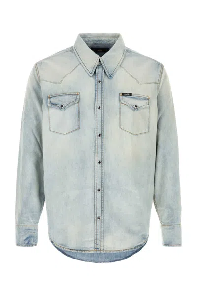 Amiri Western Denim Long Sleeve Shirt In Blue