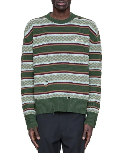 Amiri Western Logo Striped Sweater In Green