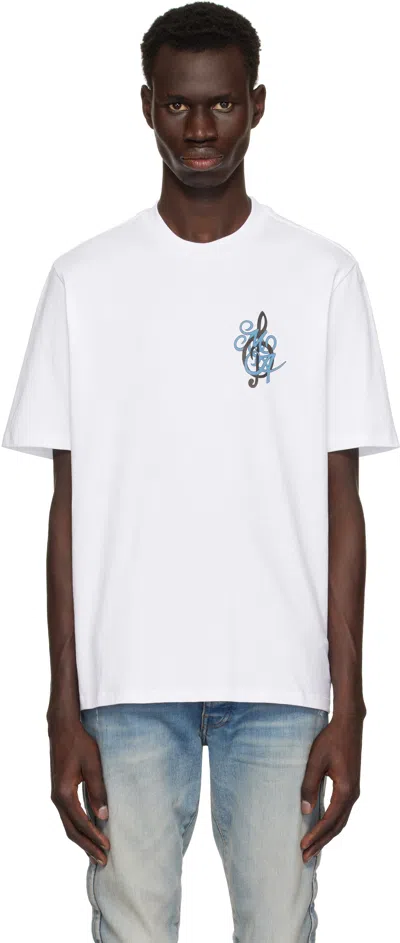 Amiri Mens Jazz Band Brand-print Cotton-jersey T-shirt White