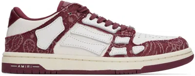 Amiri White & Burgundy Bandana Denim Skel Top Low Sneakers In Maroon