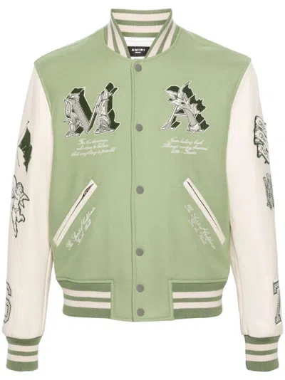 Amiri White And Green Multiple Patches Bomber Jacket