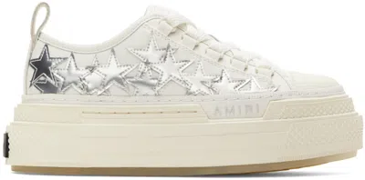 AMIRI WHITE & SILVER METALLIC PLATFORM STARS COURT SNEAKERS