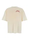Amiri Pool Cue Beige Crewneck T-shirt With Logo Detail On The Front And Maxi Logo Print On The Rear In Cot In Neutral