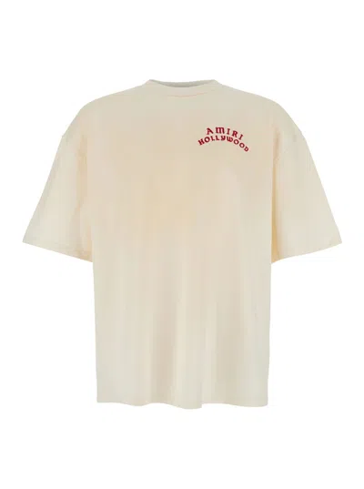 AMIRI WHITE CREWNECK T-SHIRT WITH LOGO LETTERING ON FRONT AND REAR IN COTTON MAN