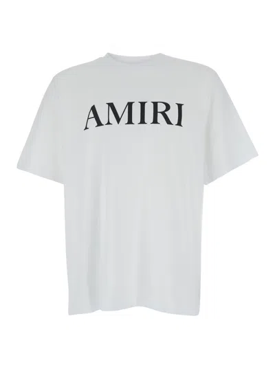 AMIRI WHITE CREWNECK T-SHIRT WITH LOGO LETTERING PRINT IN COTTON MAN