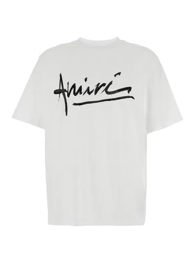 Amiri White Crewneck T-shirt With Logo Lettering Print On The Front In Cotton Man