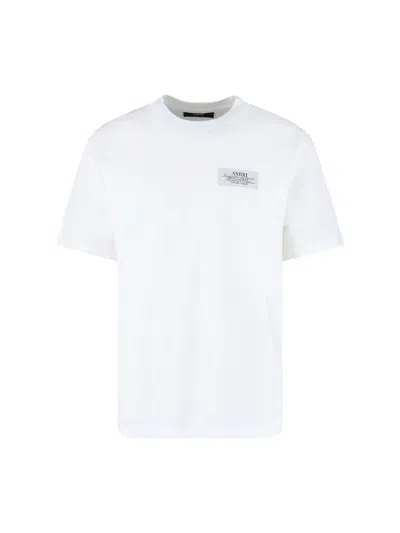 Amiri White Crewneck T-shirt With Logo Patch On The Front And Maxi Logo Print On The Rear In Cotton Man