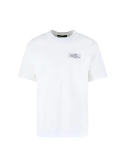Amiri White Crewneck T-shirt With Logo Patch On The Front And Maxi Logo Print On The Rear In Cotton Man