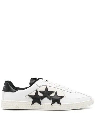AMIRI AMIRI WHITE LEATHER SNEAKERS WITH BLACK STAR ACCENTS