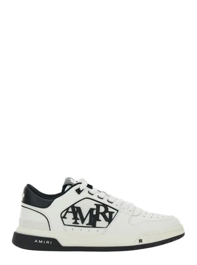 Amiri White Low Top Sneakers With Logo Patch On The Side And Contrasting Heel With Logo Lettering In Leath