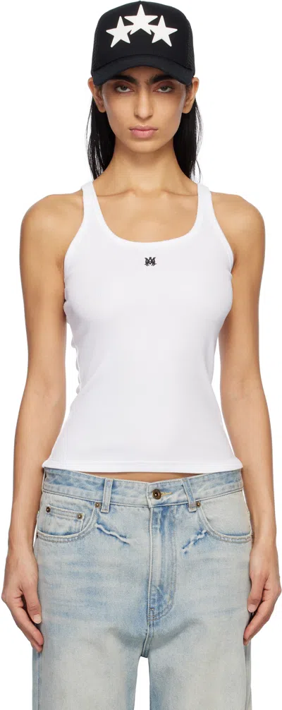 Amiri White 'ma' Embroidered Ribbed Tank Top