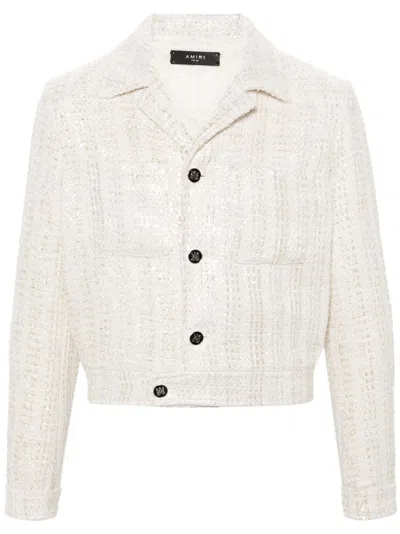 AMIRI WHITE SEQUINNED BOUCLÉ JACKET