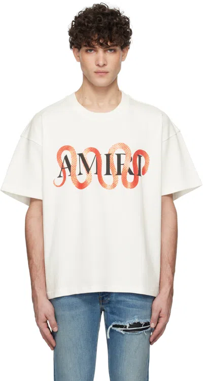 Amiri 'snake' White Crewneck T-shirt With Maxi Logo Print On The Front