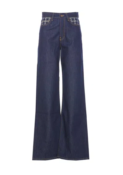 Amiri Loose Fit Wide-leg Trousers With Embroidered Pockets In Blue