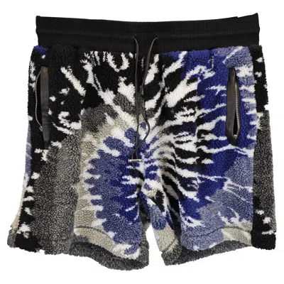 Amiri Wide-leg Leather-trimmed Tie-dyed Drawstring Shorts In Multicolor Fleece