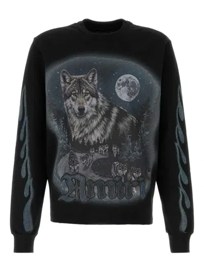 Amiri Wolf Flame Cotton Sweatshirt In Black