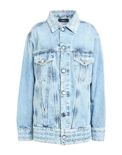 Amiri Woman Denim Outerwear Blue Size M Cotton In Animal Print