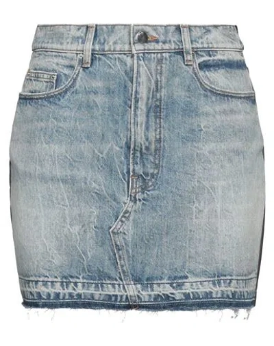 Amiri Woman Denim Skirt Blue Size 28 Cotton, Cow Leather
