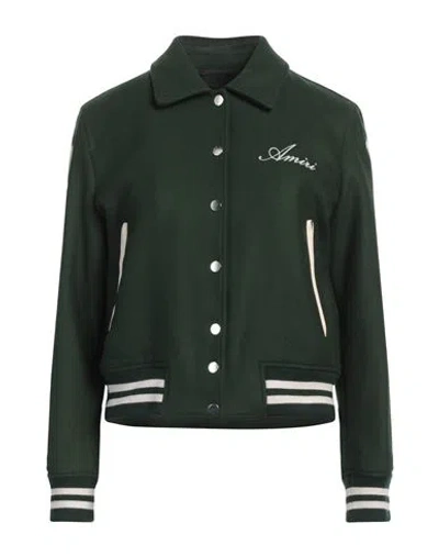 Amiri Woman Jacket Dark Green Size Xs Wool, Nylon, Ovine Leather