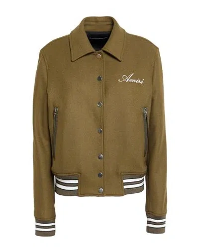 Amiri Woman Jacket Military Green Size M Wool, Nylon, Ovine Leather