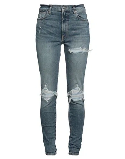 Amiri Woman Jeans Blue Size 30 Cotton, Elastane, Ovine Leather