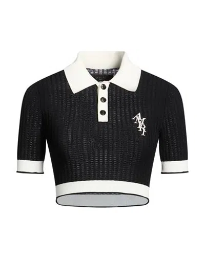 Amiri Woman Polo Shirt Black Size Xs Cotton, Polyester, Linen