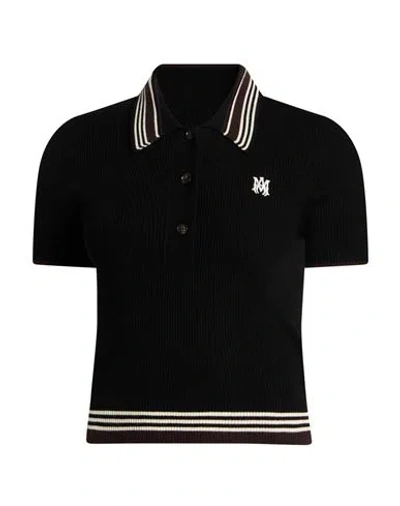 Amiri Woman Polo Shirt Black Size Xxs Wool, Polyester