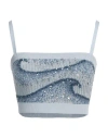 Amiri Woman Top Sky Blue Size M Wool, Glass In Blue
