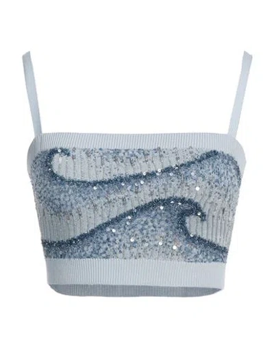 Amiri Woman Top Sky Blue Size M Wool, Glass