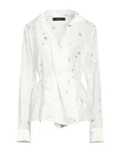 Amiri Woman Top White Size 2 Silk, Metallic Polyester