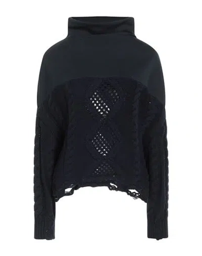 Amiri Woman Turtleneck Midnight Blue Size L Cashmere In Animal Print