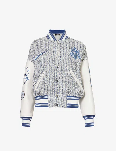 Amiri Women's Ashley Blue Brand-embroidered Bouclé-texture Cotton-blend Jacket
