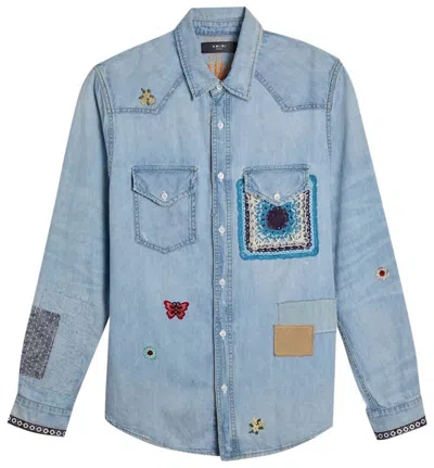 Amiri Women's Crochet And Patch Denim Shirt In Sky Indigo In Blue