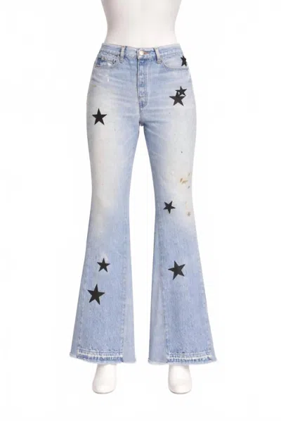 Amiri Women's Leather Star Recon Flare Jeans In Multi Indigo In Blue
