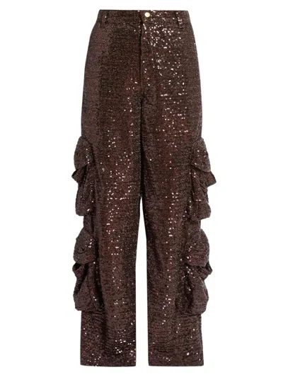 Amiri Women's Sequin Baggy Cargo Pants In Brown