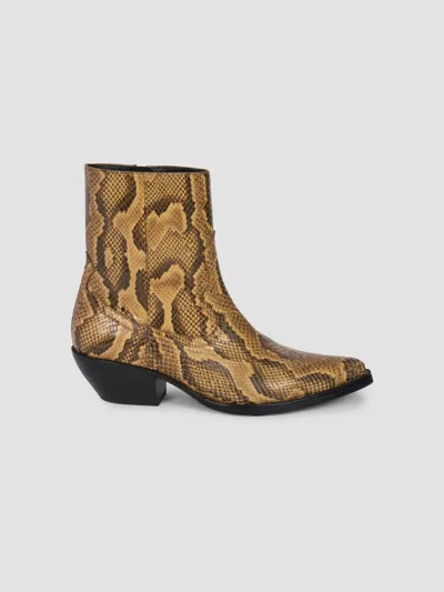 Amiri Women's Snakeskin-embossed Leather Ankle Boots In Brown