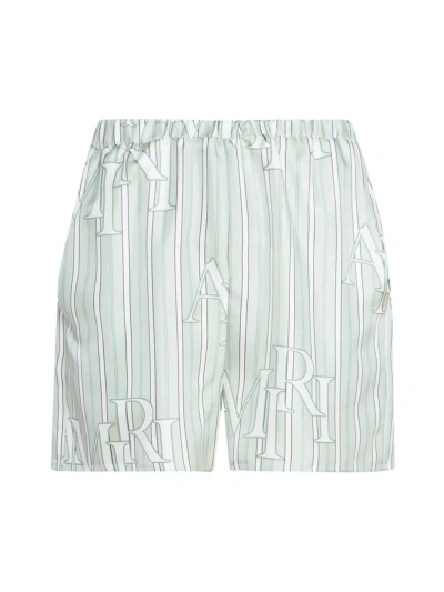 Amiri Women's Staggered Logo Striped Shorts In Seacrest