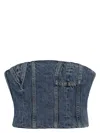 Amiri Denim Shirred Panel Cropped Top In Denim