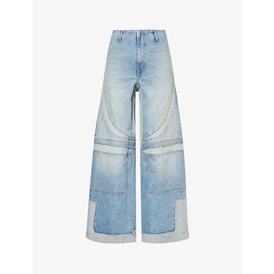 Amiri Womens True Blue P5 Baggy Brand-patch Wide-leg Mid-rise Jeans