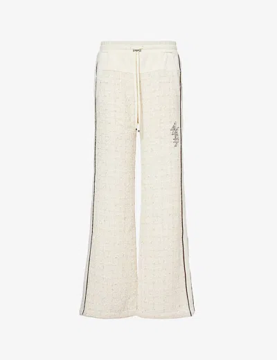 Amiri Womens Alabaster Bouclé-panel Brand-embroidered Woven Trousers