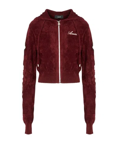 Amiri Logo-embroidered Zip-up Hoodie In Burgundy