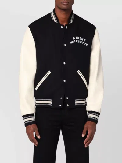 AMIRI WOOL BLEND BOMBER JACKET WITH CONTRAST SLEEVES
