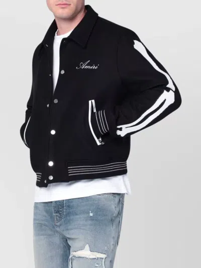 Amiri Wool Blend Jacket Logo Stripe Detail In Black