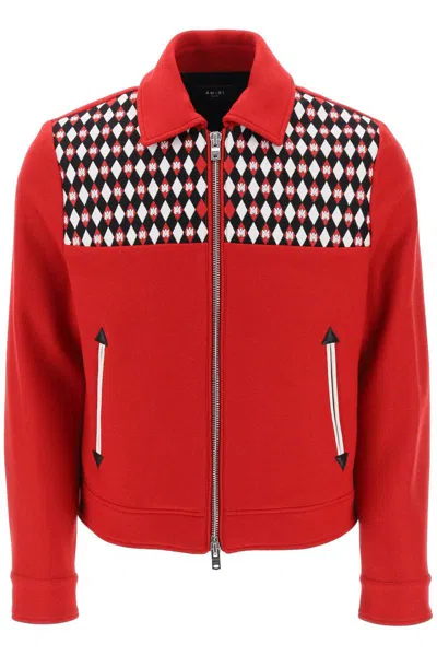 Amiri Wool Blouson Jacket With Embroidered Yoke In Rosso