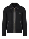 Amiri Wool Bomber Jacket With Leather Inserts In Black