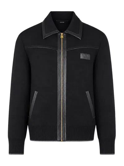 Amiri Wool Bomber Jacket With Leather Inserts In Black