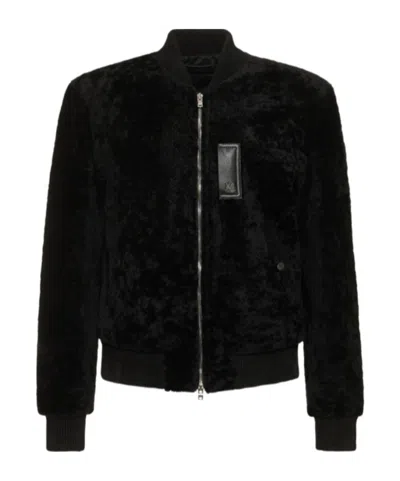 Amiri Wool Bomber Jacket With Zip Front In Black
