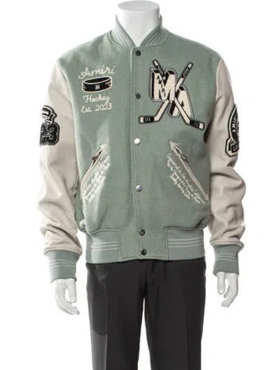 Pre-owned Amiri Wool Graphic Print Bomber Jacket In Green