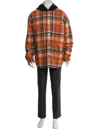 Pre-owned Amiri Wool Plaid Print Overcoat In Orange