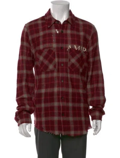 Pre-owned Amiri Wool Plaid Print Western Shirt In Red